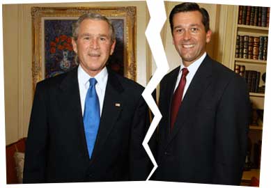 President Bush and Jerry Kilgore, image split